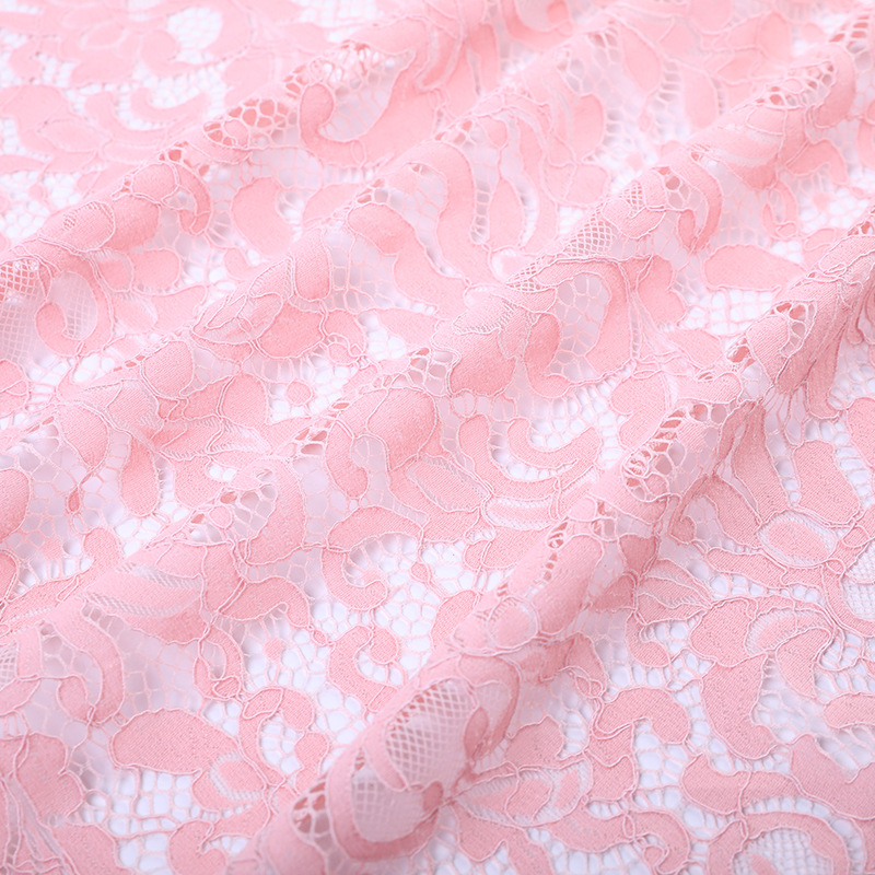 一段大花錦棉股線蕾絲面料 皮粉色睫毛定位蕾絲服裝布料
