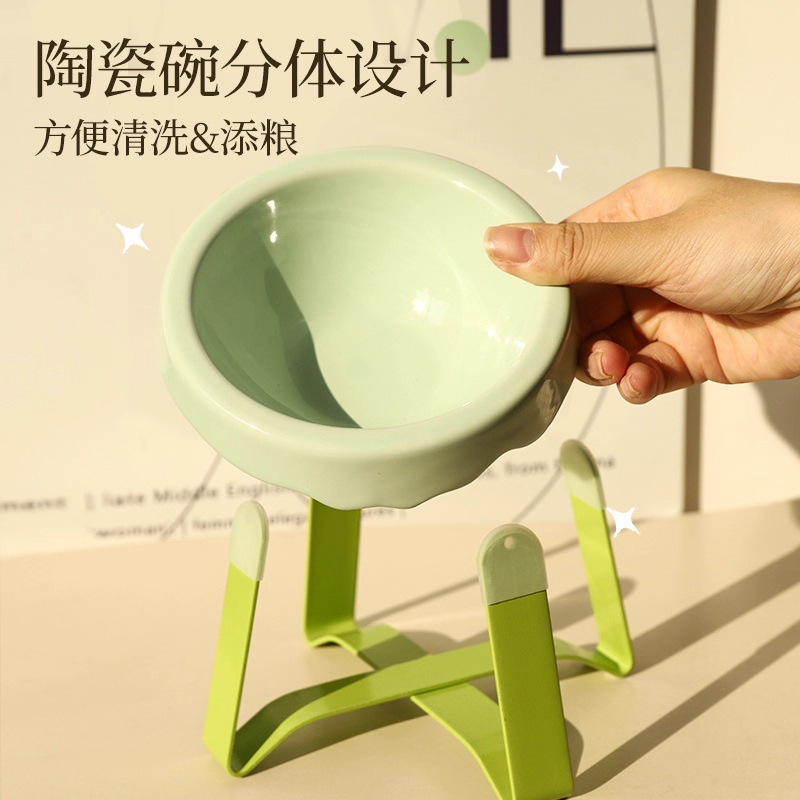 猫碗陶瓷高脚狗碗食盆吃饭喝水喂食碗保护颈椎碗架子防打翻猫粮碗|undefined
