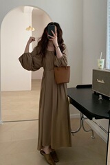 特大码300斤胖MM感气质连衣裙女秋季韩系长款过膝打底a字裙子