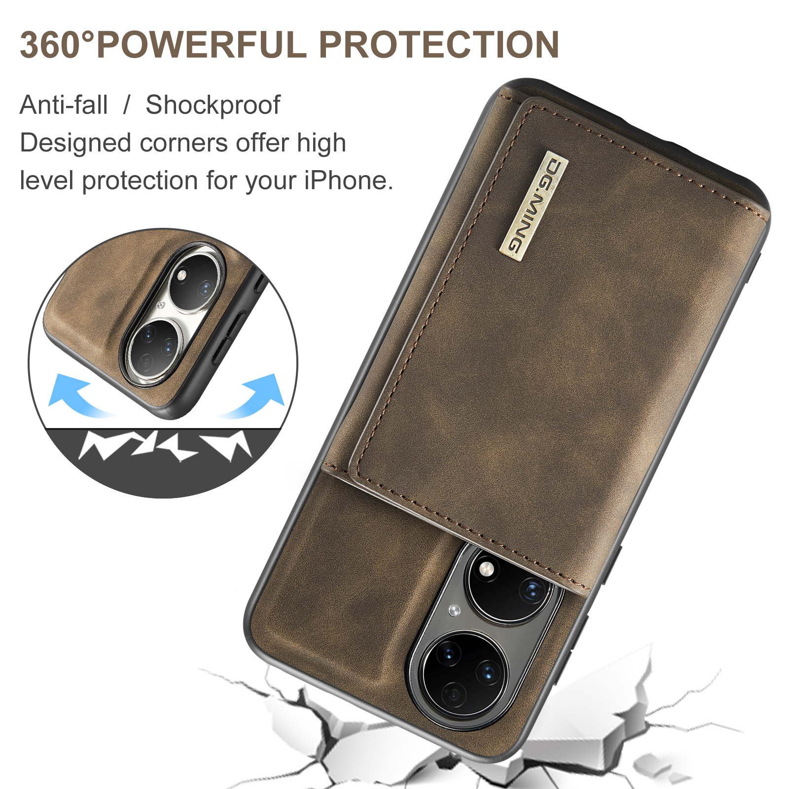 Custodia protettiva in pelle con portafoglio magnetico a ventosa serie M1 per Huawei P50 P50 Pro 2 in 1 custodia per telefono con portafoglio diviso_voghion.com