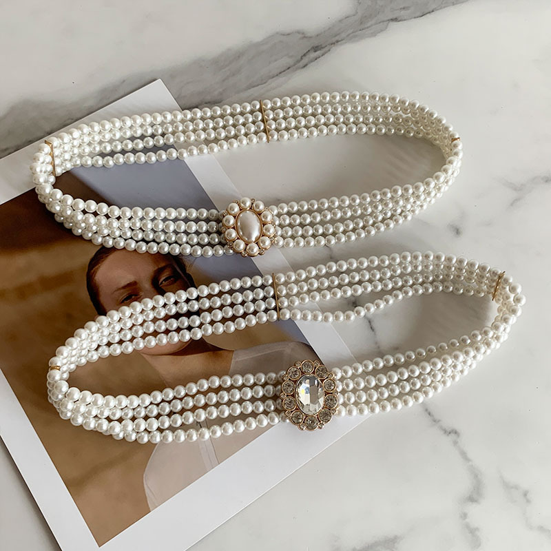 Fashion Geometric Metal Inlay Artificial Pearls Women's Chain Belts 1 Piece display picture 1