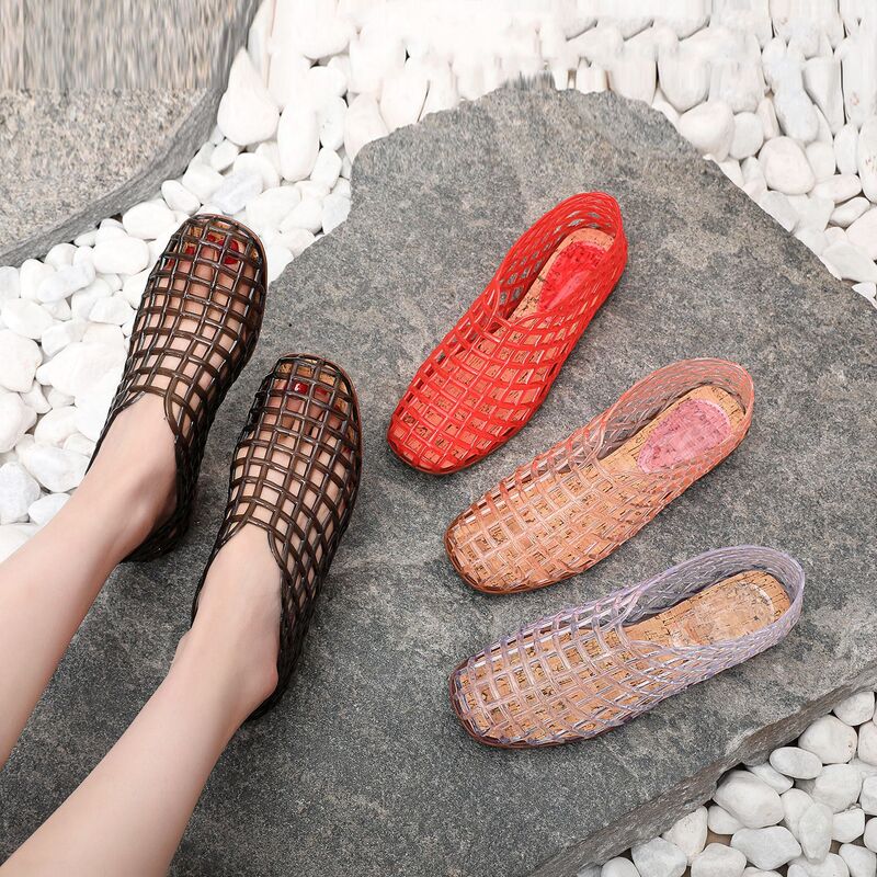 Flat-Soled Mesh Breathable Comfortable Women's Shoes, Cross-Border Foreign Trade Sandals, Korean Style Hollow-Out Closed-Toe Crystal Jelly Shoes Flat-Soled Mesh Breathable Comfortable Women's Shoes, Cross-Border Foreign Trade Sandals, Korean Style Hollow-Out Closed-Toe Crystal Jelly Shoes