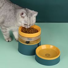 跨境新款撞色自动喂食器宠物碗增高护颈饮水机猫碗水粮两用狗食盆