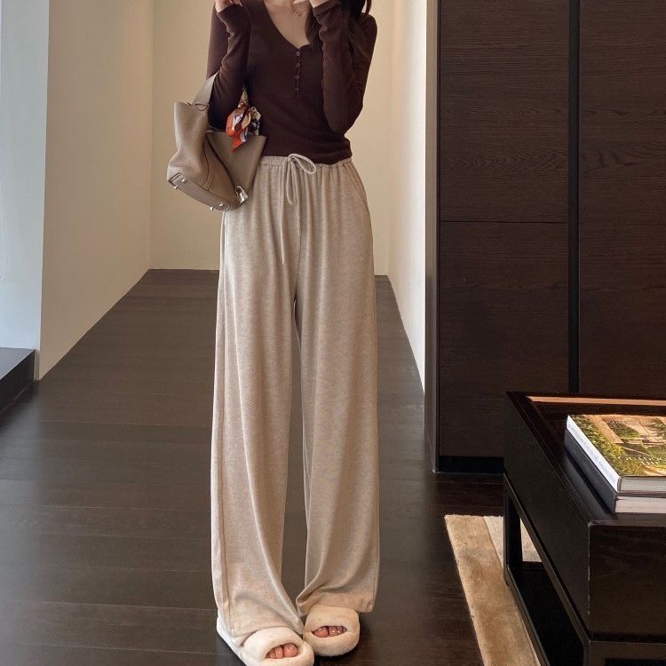 Ai Chunshi Autumn and Winter Glutinous Rice Soft Warm Walking Pants Big Long Legs High Waist Loose Wide Legs Casual Straight-Legging Pants Women