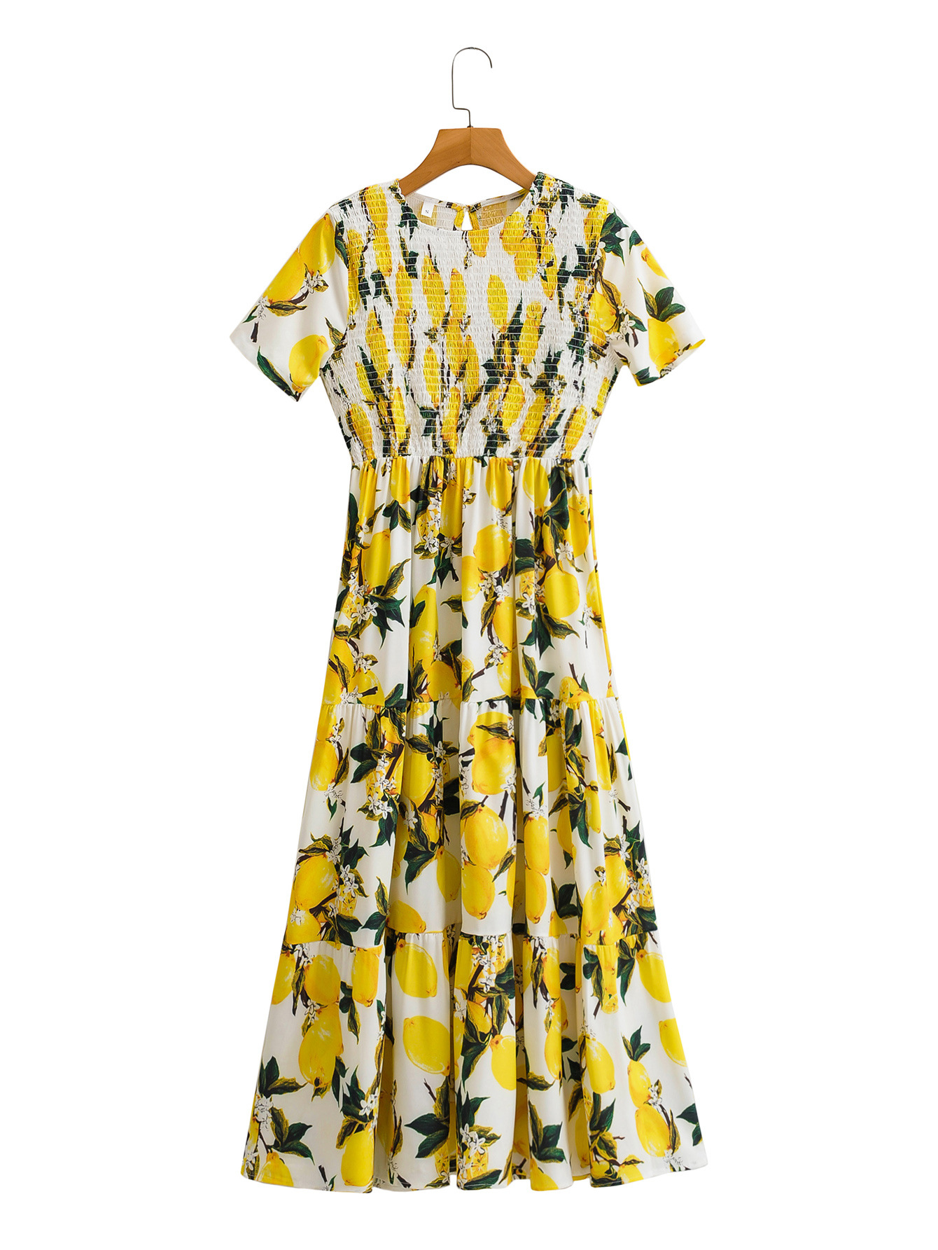 Pull-Up Elastic Pineapple Print Short-Sleeved Dress NSLQS101828