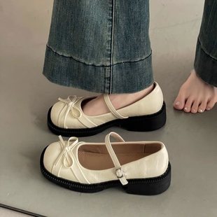 Fairy Style Ballet Shoes for Women 2025 Spring and Autum New Flats Square Toe Shallow Mouth Mary Jane Shoes Bow Flats