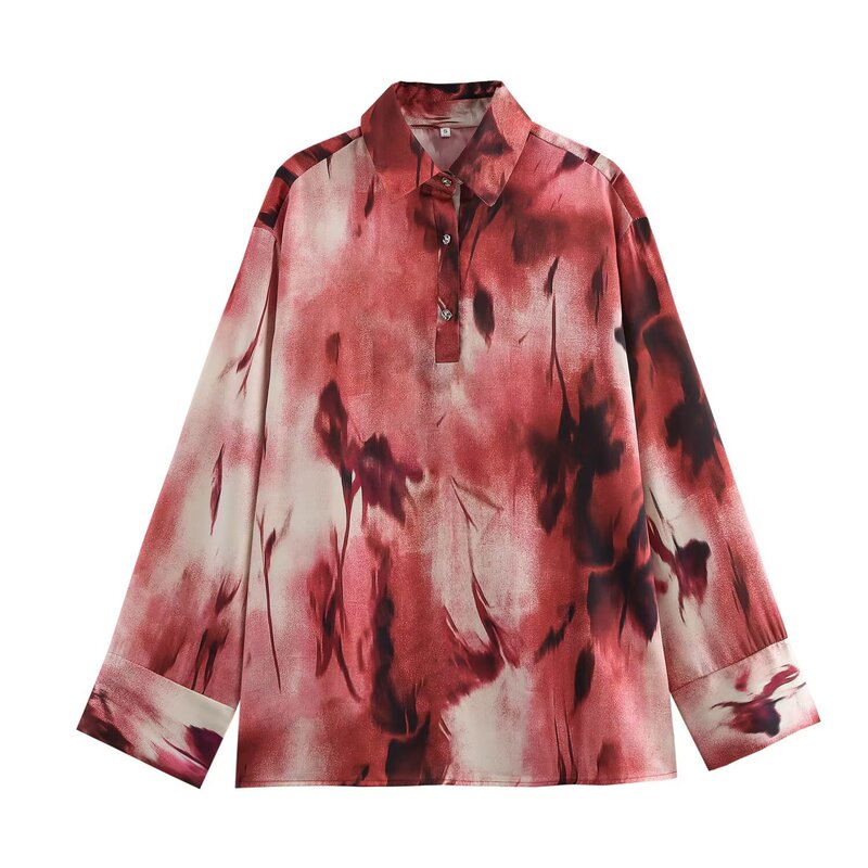 Myst&Za New Women's Clothing, Elegant and Versatile, Lapel Long-Sleeved Fashionable Textured Printed Shirt Top 2500143