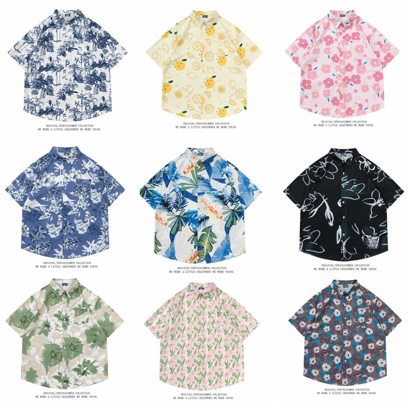 A generation of hair retro Hawaiian short sleeve shirt men and women leisure trend loose couple beach flower shirt vacation