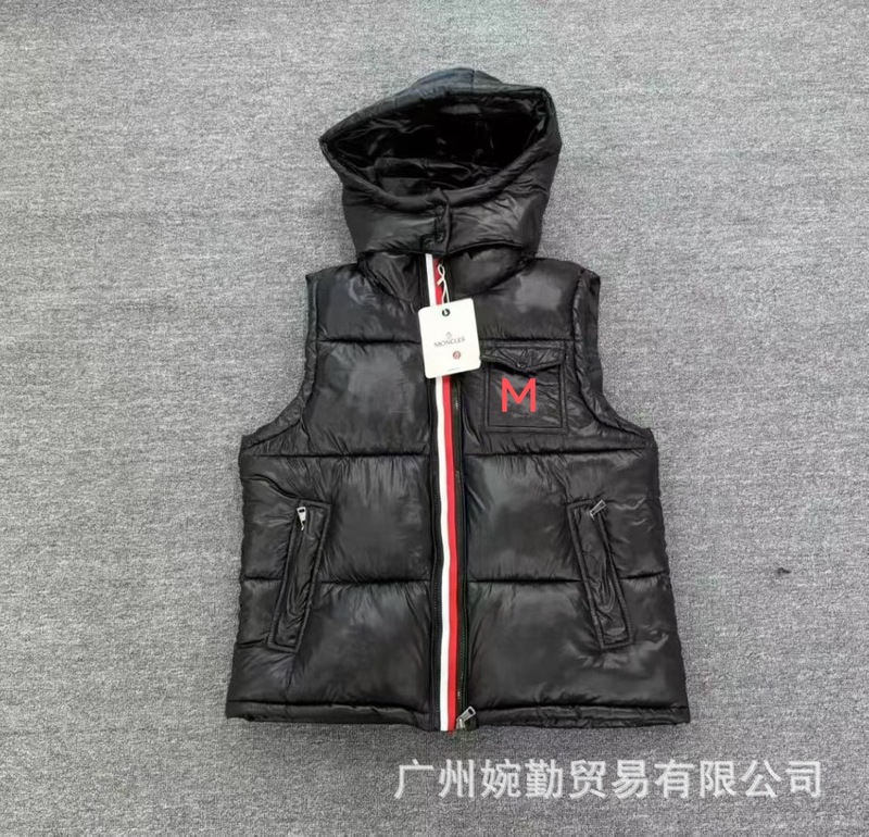 跨境外贸冬M家彩条棉服坎肩棉衣连帽马甲同款男女款亮面背心坎肩|undefined