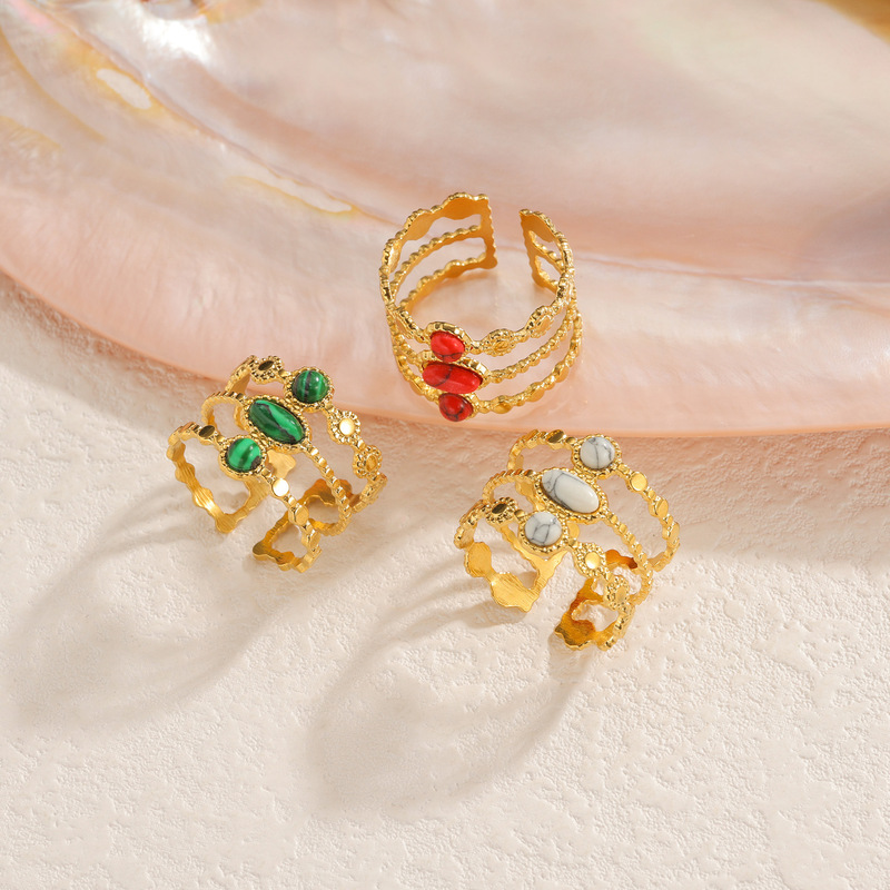 Cross-Border New Product Retro Inlaid Gemstone Open Ring Women's 18K Gold Fashion Accessible Luxury Medieval Jewelry Drop Shipping
