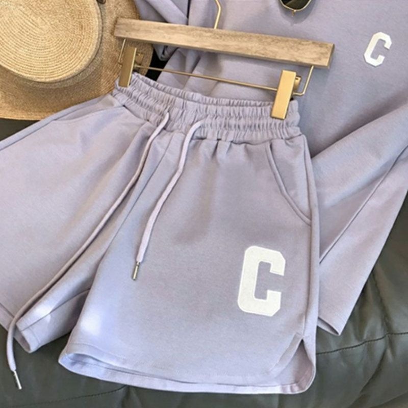 Women's Summer Sports Shorts Two Piece Set Casual Loose Fit Student Style Clothing_ecoleips.com