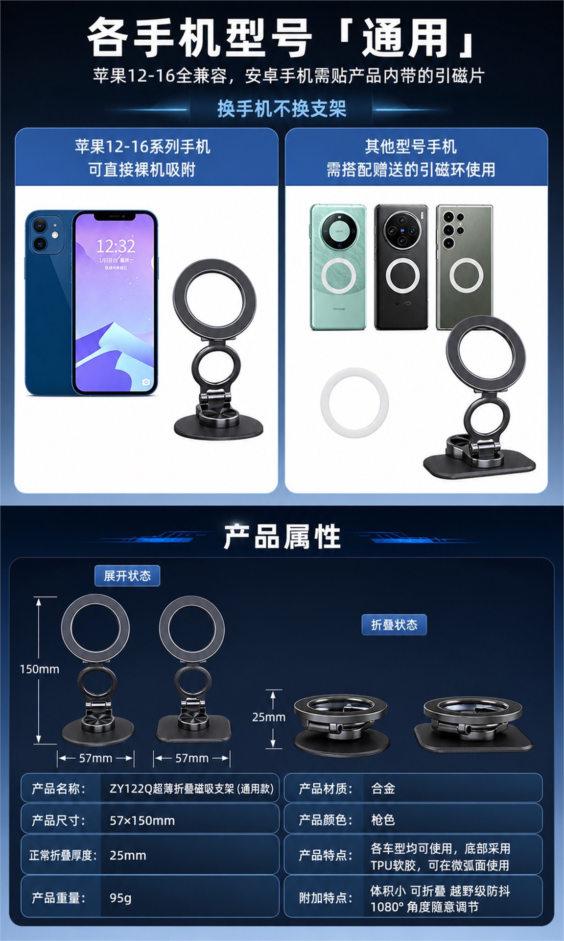 Magsafe Metal Car Phone Holder New Model 360 ° Rotating Car Phone Holder with Magnetic Adhesive