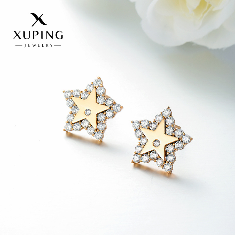 Joyería Xuping aleación de cobre galvanizado 18k incrustado zircon blanco pentaco auriculares lujosas auriculares para mujeres