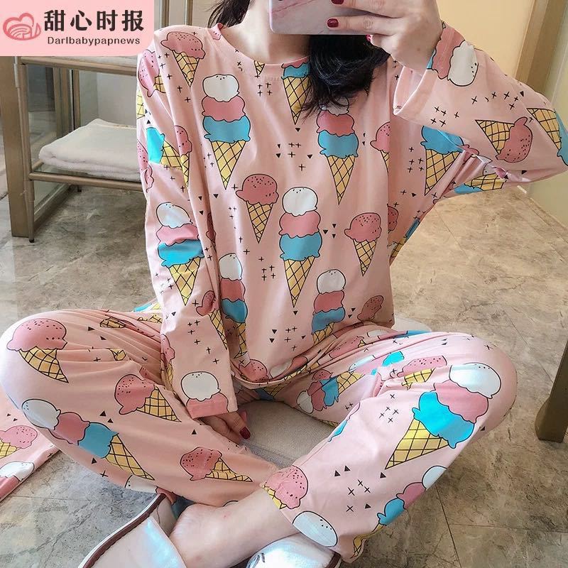 Pijamas de manga larga de las mujeres de primavera y otoño más tamaño pijamas de verano de las mujeres ropa de abrigo estilo coreano pijamas de las mujeres más tamaño traje de desgaste para el hogar image 9