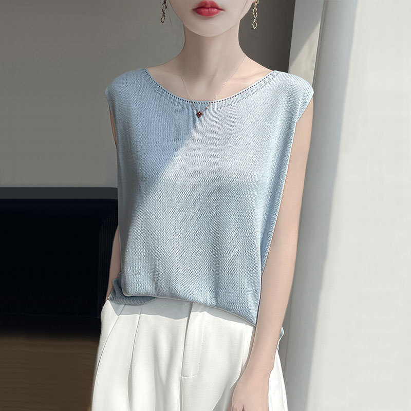 [Factory direct supply] Summer thin round neck sleeveless Tencel vest T-shirt women's solid color slim ice silk waistcoat tide