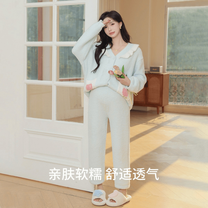 J ZHEN 6월 10일 명상 임산부 산후복 반벨벳 가을 겨울 잠옷 정장 여성 겨울 두꺼운 긴팔 따뜻한 집