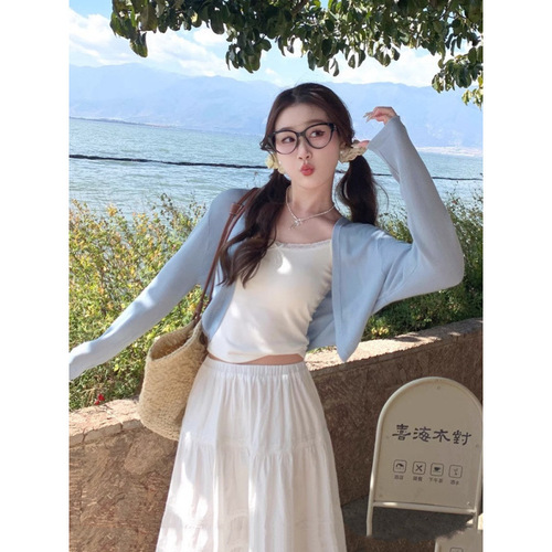Sun Protection Cardigan for Women 2025 New Summer Tank Top Outerwear Short-Sleeve Knit Cover-up Lightweight Scarf Top