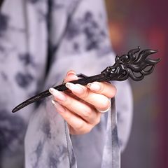 高级感中式九尾狐檀木发簪双面雕刻狐狸木簪子古风精致挽发头饰女