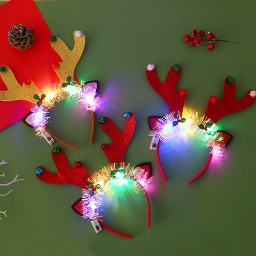 Cross-border Christmas headband, luminous cane headband, Christmas tree hair ornaments with lights, deer antlers, flashing head, costume props