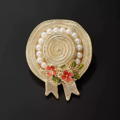 Exquisite Enamel Maple Hat Brooch Women's Creative Pearl Hat Corsage Niche Design Sense Pin All-match Suit Accessories