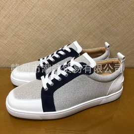 cl andgz男鞋白色牛皮拼网布方头低帮红底鞋女鞋光面运动休闲板鞋