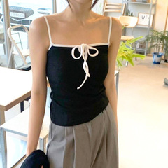 D24TP124 Fashion, Simple, Sexy, Pure and Desire Contrast Color Lace Short Vest Top Women's 2024 Summer New Style