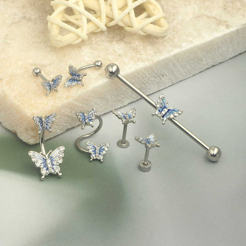 Ear Studs Classification 1 Piece Quantity 1 Piece Vintage Style Star Butterfly Plating Inlay Stainless Steel Rhinestones Ear Studs