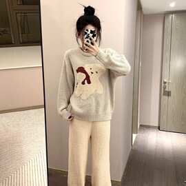 日系ins珍贝绒睡衣女冬季磨毛保暖秋冬天珊瑚绒薄款家居服可外穿