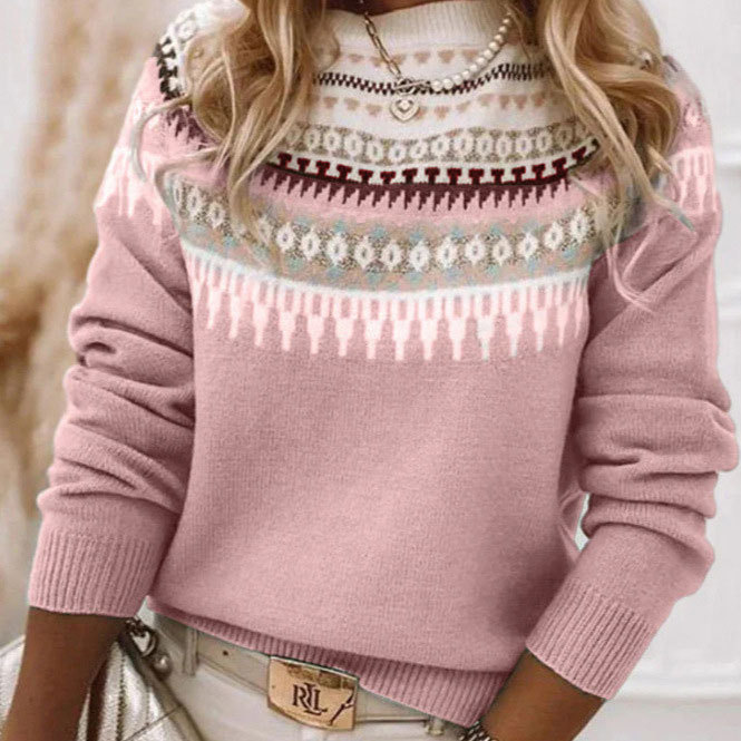 Wish Best Selling Amazon New European and American Women's Pullover Knitwear Thick Needle Crewneck Jacquard Sweater Wish Best Selling Amazon New European and American Women's Pullover Knitwear Thick Needle Crewneck Jacquard Sweater
