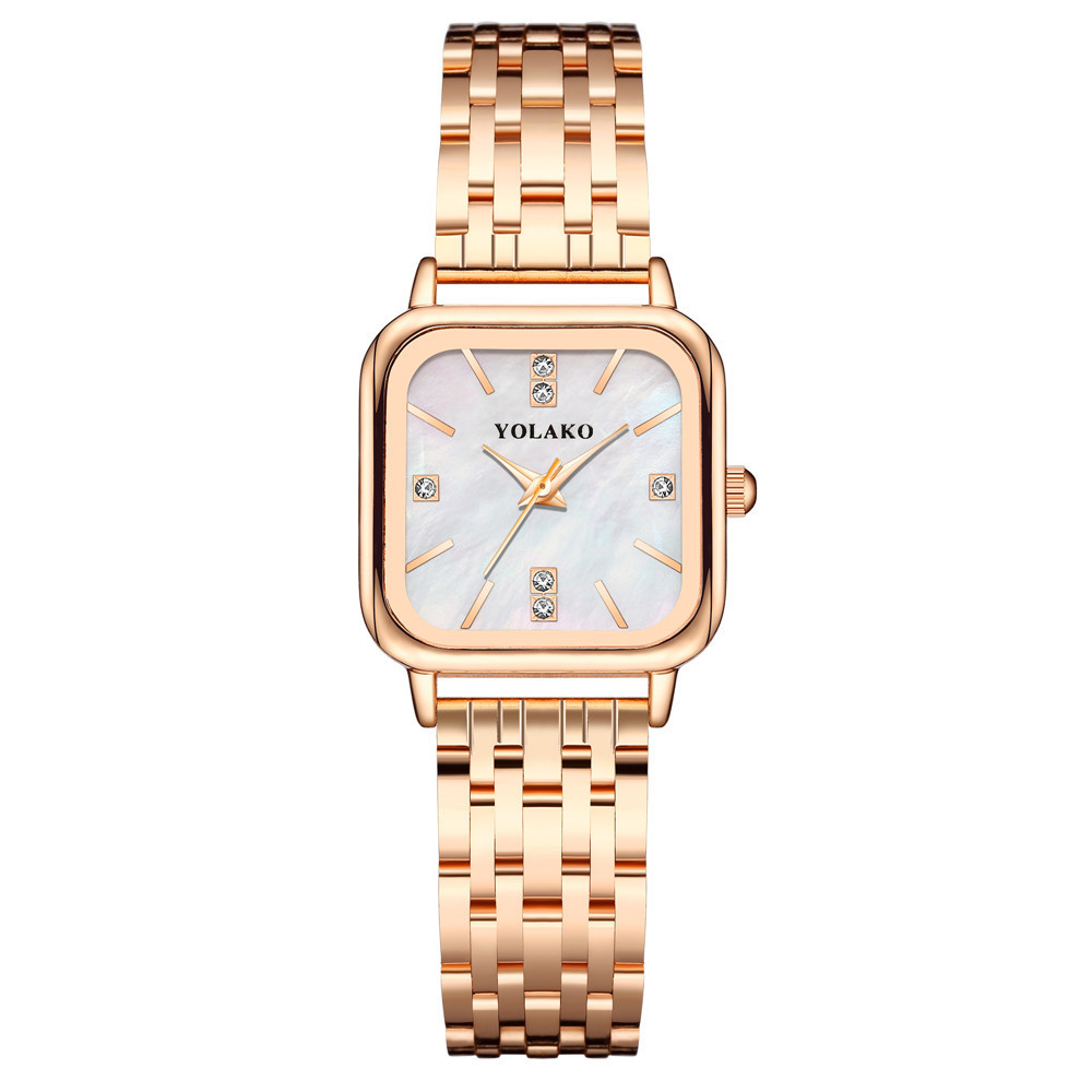 Hot Selling Women's Square Diamond Shell Face Quartz Watch Rose Gold Steel Band Women's All-match Quality Watch_voghion.com