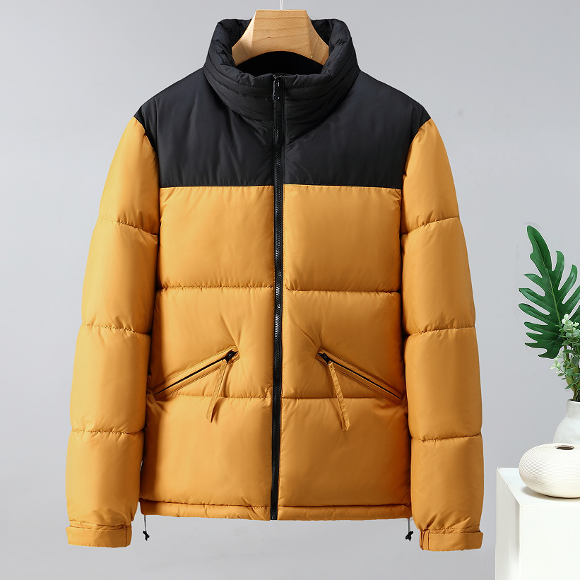 American version short color matching standing collar outdoor casual men's down cotton jacket_voghion.com