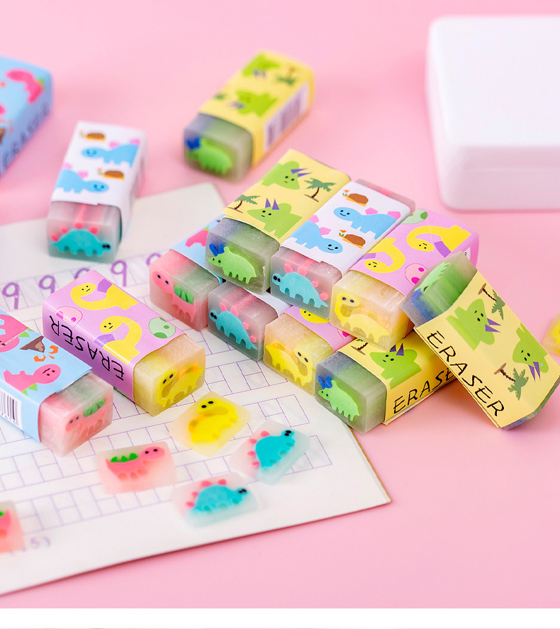 Cute Cartoon Little Dinosaur Translucent Sandwich Eraser Random display picture 3