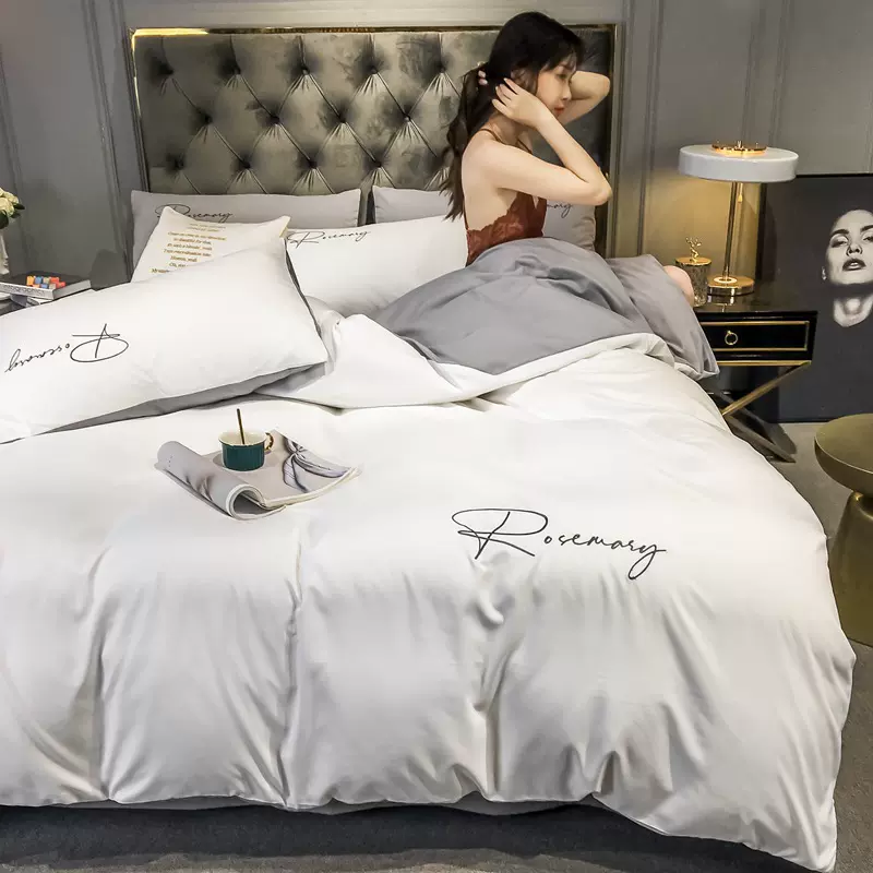 轻奢刺绣水洗棉四件套四季床上用品学生宿舍四件套直播带货