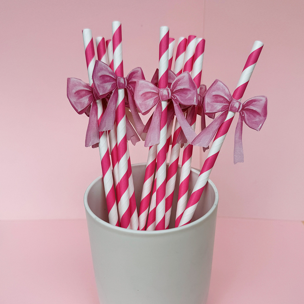 Suministros para fiestas transfronterizas Pajitas de lazo creativas Pajitas de papel desechables Pajitas de jugo de frutas Spot al por mayor