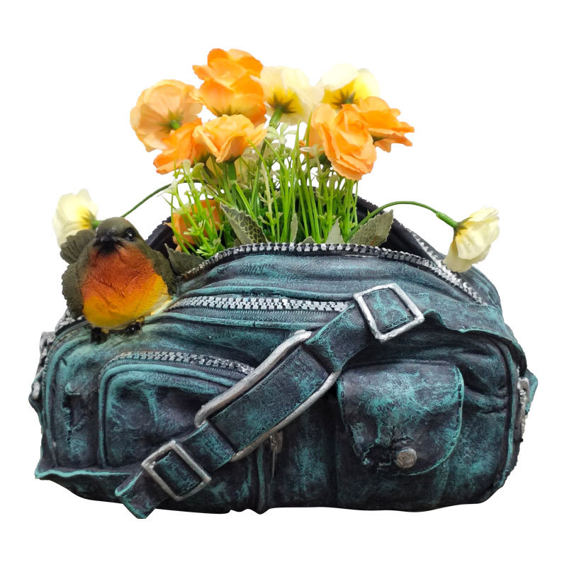 Jardín creativo maceta decoración bolsa de tela de mezclilla bolsa pájaro verde planta maceta resina artesanía paisaje decoración maceta