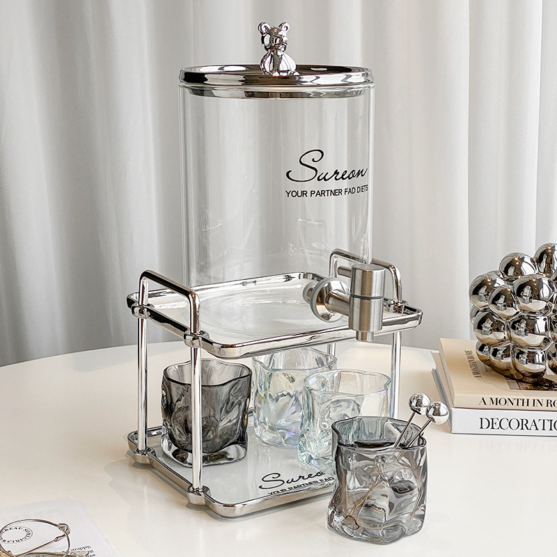 Luz de lujo Nuevo vidrio botella de agua fría con grifo hervidor traje de gran capacidad hogar botella de agua fría fruta té bebida cubo