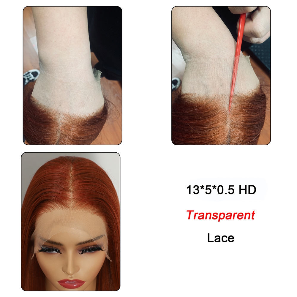 T parte delantera encaje tejido a mano fibra química recta cubierta de cabello 13 * 5 * 0.5in HD encaje transparente