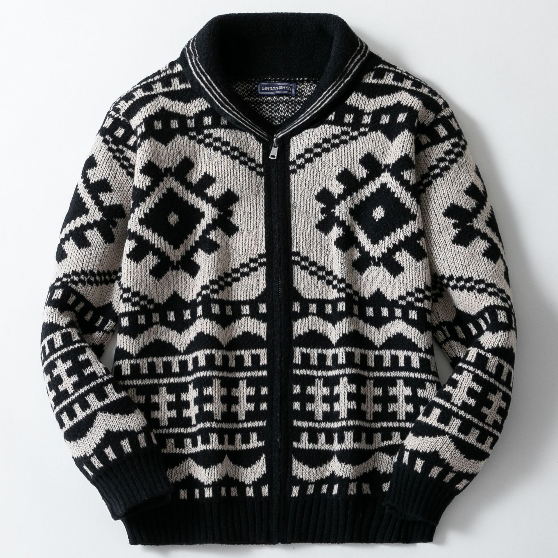 Men's autumn winter men's jacquard knitted with lapel collar and long sleeved jacket sweater SY0020_voghion.com