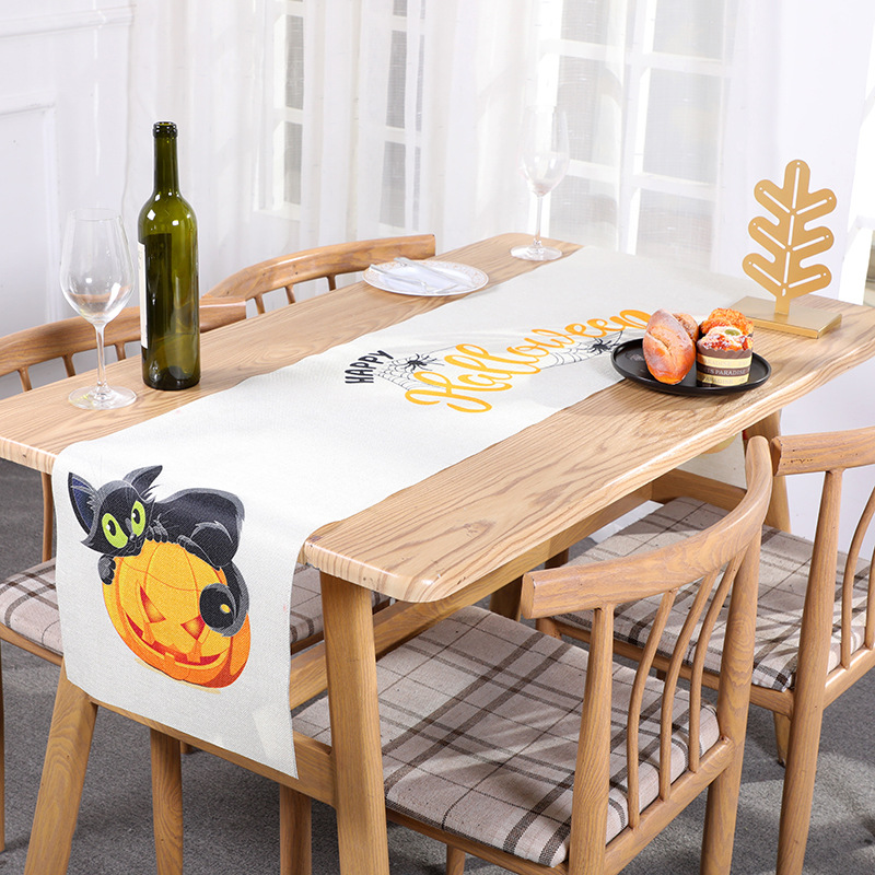 2021 nuevas decoraciones de Halloween camino de mesa mantel Mesa decoración atmósfera escena diseño imitación Lino personalización image 4