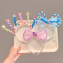 夏季儿童发箍蝴蝶结发卡头饰女童外出压头发发箍女孩网纱亮片发箍