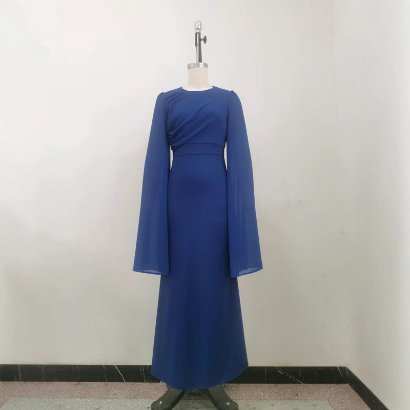 2025 New European And American Cro-Border Trade Women's Clothing Patchwork Chiffon Flared Sleeve Long Elegant Slim_ecoleips.com