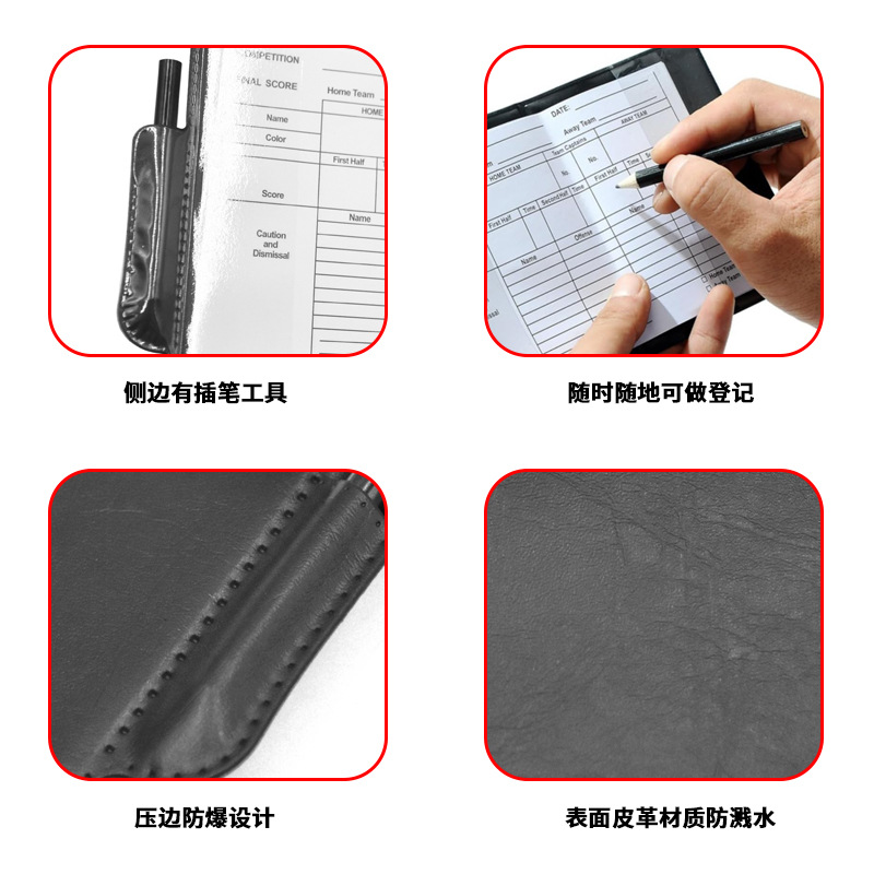 Árbitro Tarjeta de penalización de registro de tarjeta roja y amarilla Árbitro de fútbol tarjeta roja y amarilla equipo profesional de registro de juego con estuche de cuero con bolígrafo
