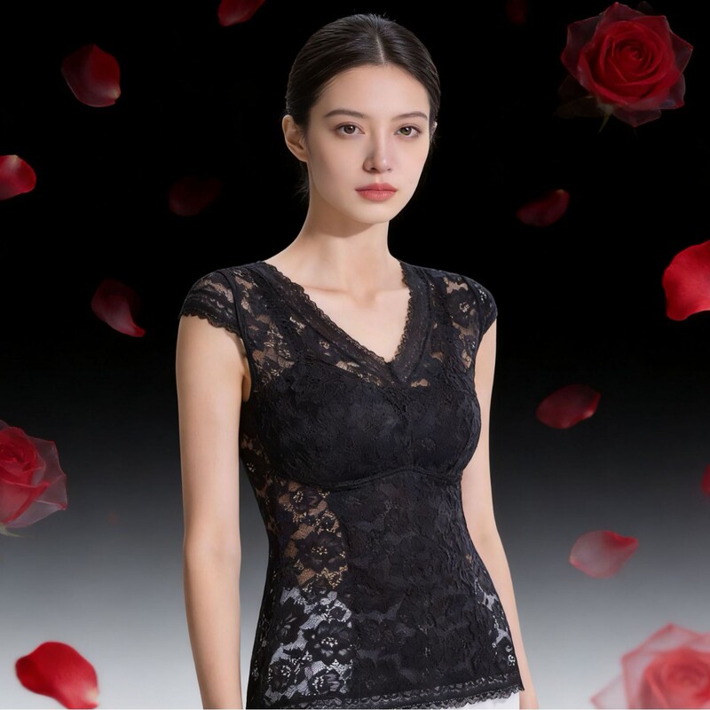 Aiyang's New Black Lace Vest for Women, One-Piece with Built-In Bra Pads, No Need to Wear a Bra, V-Neck, Back-Revealing Shapewear Aiyang's New Black Lace Vest for Women, One-Piece with Built-In Bra Pads, No Need to Wear a Bra, V-Neck, Back-Revealing Shapewear