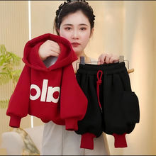 男女童秋款套装2025年新款连帽卫衣韩版洋气安哥拉红小脚工装卫裤