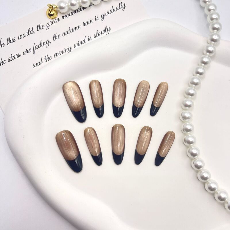 [Made in Shenzhen] Mocha Beige Cat's Eye Hand-worn French Fake Nail Patch Nail Patch