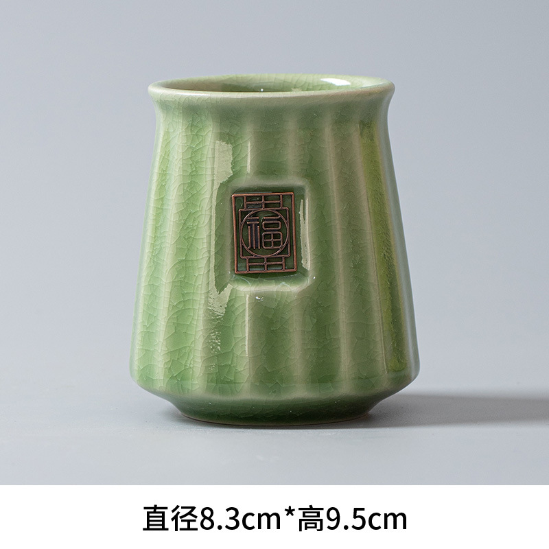 "포토가 있는 Ge Kiln 녹색 줄무늬 창 그릴 ""Fu""라는 단어가 있는 다도 병"