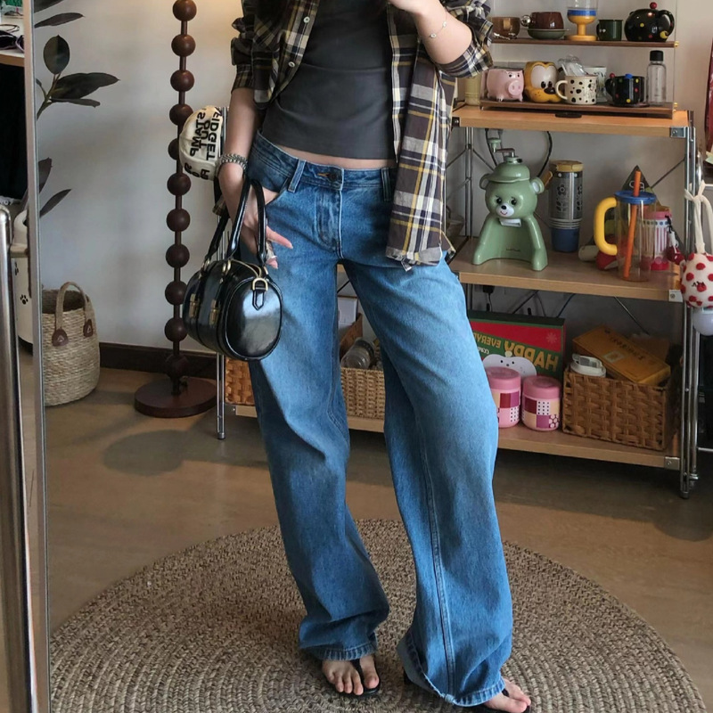 Niche alrigh * t cotton blue low waist straight jeans women 080L spring and summer new loose casual pants