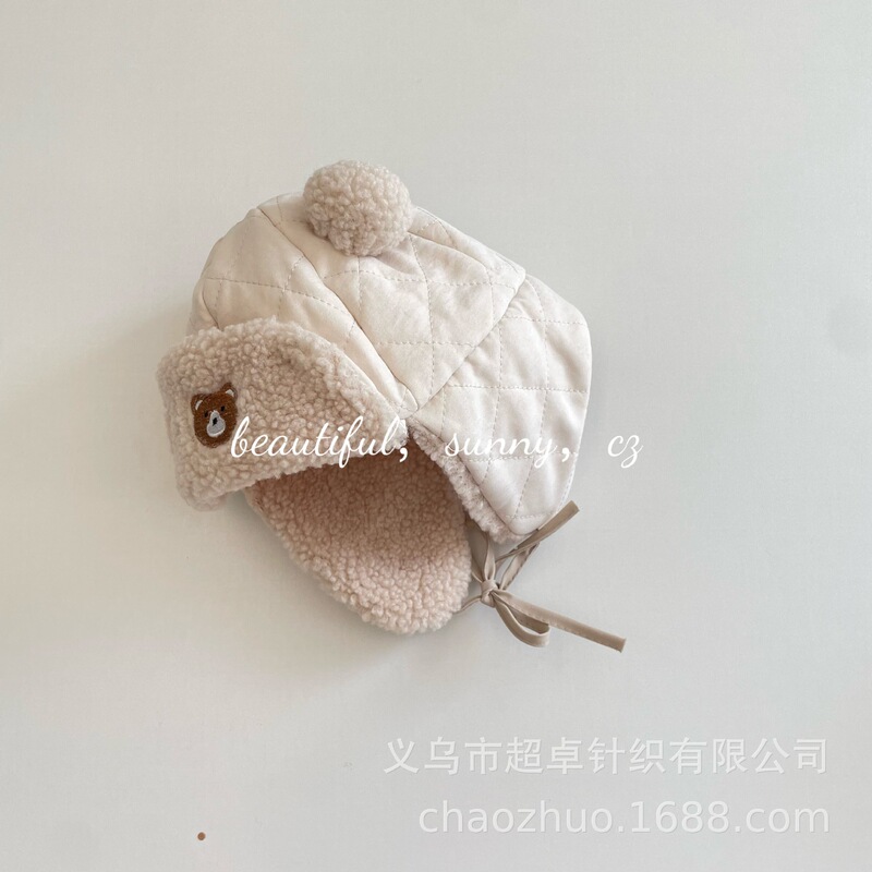 INS风婴童冬季保暖帽幼儿小熊灯芯绒羊羔毛雷锋帽|undefined