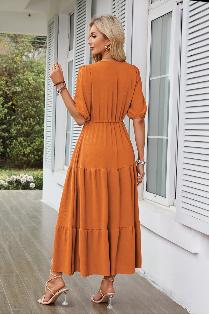 Women's Regular Dress Simple Style V Neck Button Short Sleeve Solid Color Maxi Long Dress Daily display picture 5