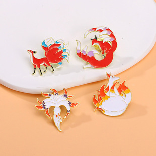 Cartoon Creative Cute Red Fox Brooch Cute Fox Shape Alloy Brooch Accessories Nine-Tailed Fox Badge